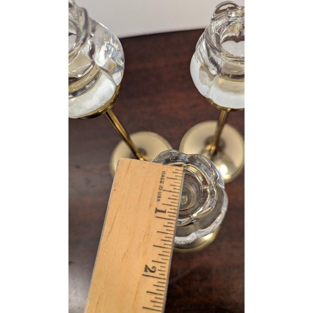 Vintage Graduated Brass Candlestick Holders Set 3 Glass Tulip Votive Cups Gold - Picture 6 of 7